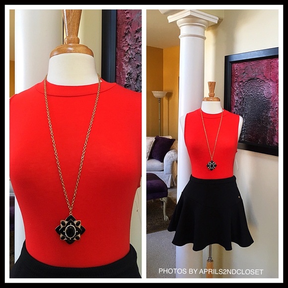 LONG PAVE CRYSTAL BLACK STONE STATEMENT NECKLACE A2C - Picture 3 of 8